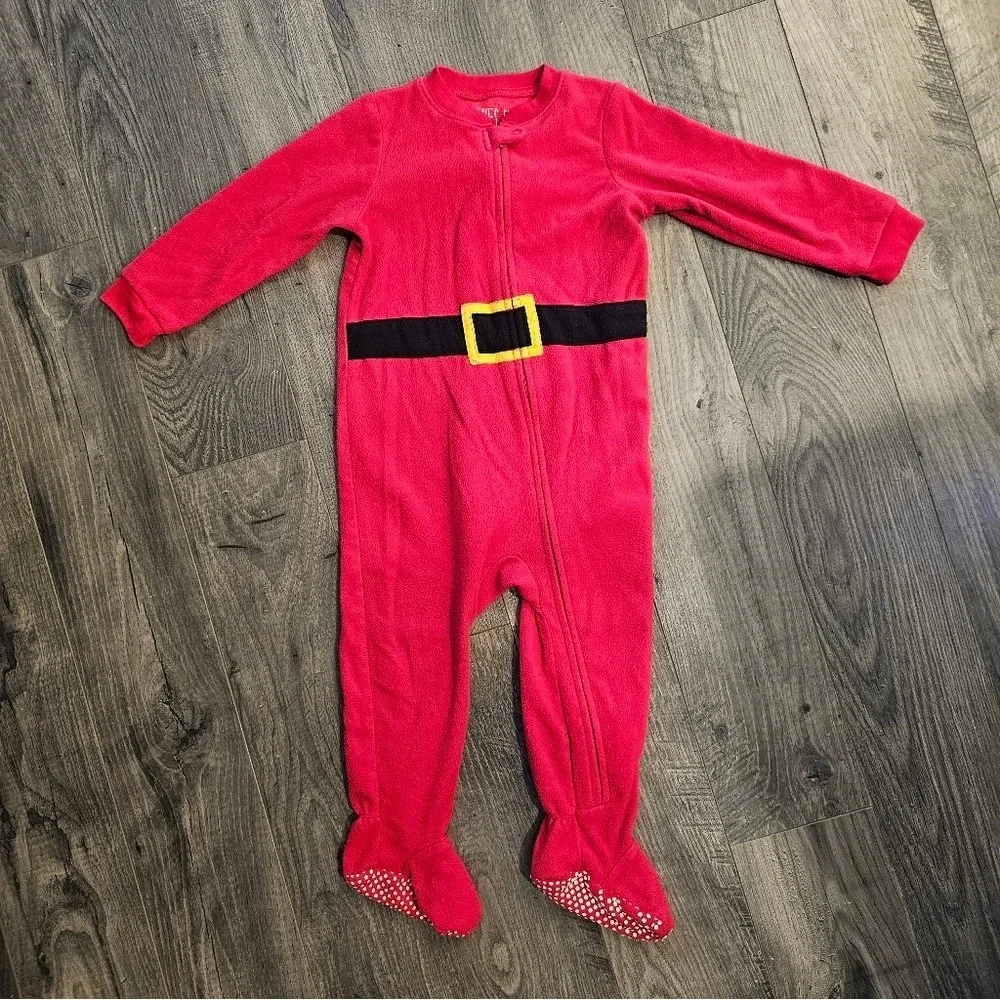 24M Red Black Footies Santa One Piece Belt Design Christmas Pictures PJs Holiday